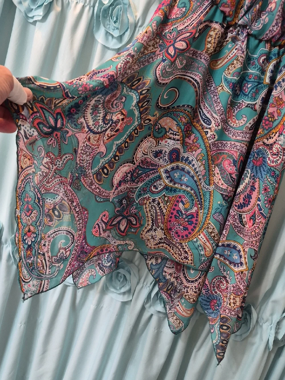 Speechless girls' turquoise  pink paisley handkerchief Asymmetrical hem Dress 8
